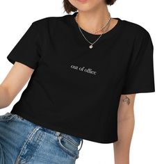 Looking for your new go-to summer shirt? Look no further than our Out of Office crop top!  This shirt is not only soft and comfortable to wear, but it also features a minimal text design that is sure to get compliments. Perfect for those who love to travel or just want to embrace a carefree, adventurous lifestyle, our Out of Office crop is a must-have addition to any wardrobe. So whether you're planning your next big adventure or just looking for a fun way to express yourself, be sure to grab one of our tops today and start living life to the fullest! Out of Office Crop Top, Vacation Vibes, Travel Gift, Small Shop, Gift for Friends, Gift for Girlfriend, Gift for Mom, Minimalist Tshirt, Trendy Summer Shirts, Oversized Crop  --- Sizing & Material --- This crop top is made of 100% combed cott Trendy Cotton Cropped T-shirt For Everyday, Casual Cotton Crew Neck Cropped Shirt, Cotton Graphic Tee Crop Top, Everyday Cotton Graphic Tee Crop Top, Cotton Graphic Tee Crop Top For Everyday, Casual Crew Neck Cropped Shirt For Summer, Summer Relaxed Fit Crew Neck Cropped Shirt, Casual Cotton Crop Top Shirt, Trendy Relaxed Fit Cotton Cropped Shirt