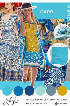 Spring Summer 2024 Trends, Spring Summer Color Palette, 2024 Color Palette, Blue Grotto, Summer Prints Fashion, Retro Bohemian, 2024 Color, Summer Color Palette