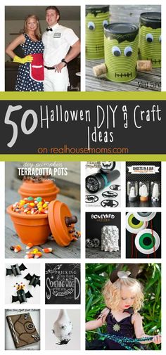 halloween crafts and decorations for kids with text overlay that reads 50 halloween diy & craft ideas