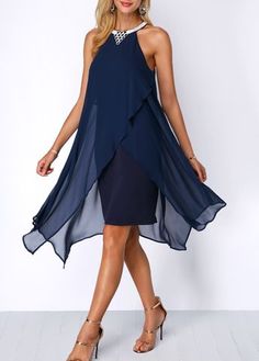 Navy Blue Chiffon Dress, Chiffon Overlay Dress, Blue Chiffon Dresses, Revolve Dresses, Club Party Dresses, Chiffon Overlay, Spandex Dress, Overlay Dress, Midi Dress Party