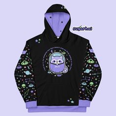 A cute trash panda astronaut has made it from the dumpster to the stars. Perfect for people who love space. This unisex hooded sweatshirt looks great on everyone. Runs larger than standard women's sizes. Fits true to size when compared to standard men's sizes. Have a question about sizing? Message me! Lined hood Soft Softer brushed fleece inside Has a pocket Plus sizes available Original artwork not available in stores US sizing Sizing tip: Take a shirt that fits you the way you like, lay it fla Astronaut Hoodie, Space Clothing, Space Hoodie, Grunge Fits, Trash Panda, Fabric Accessories, Vibe Clothes, Kawaii Clothes, Fantasy Clothing