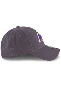 This Los Angeles Lakers Grey Adjustable Hat features a front embroidered team logo on a lightly-structured cotton crown, with pre-curved visor and adjustable backstrap. Team logo embroidered on the front, Cloth Strap Closure to dial in the perfect fit, Relaxed, unstructured fit, Pre-curved bill, 100% cotton construction, New Era Flag logo on side, Dad hat, 100% Cotton, Washable, Imported Team-colored Cotton Hats With Curved Brim, Collegiate Cotton Baseball Cap For Fans, Collegiate Cotton Baseball Cap For Fan Merchandise, Game Day Cotton Hat With Embroidered Logo, Cotton Hat With Team Logo For Sports Events, Cotton Sports Hat With Team Logo, Casual Six-panel Baseball Cap For Fans, Curved Bill Cotton Hat For Fan Merchandise, Sporty Cotton Hats For Fan Merchandise