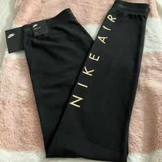 Brand New. Nike Womens Tight Fit Leggings With Rose Gold Metallic Nike Air Logo. Please Give Me An Offer If Interested. Nike Fitted Bottoms For Loungewear, Nike Casual High-stretch Bottoms, Nike Compression Full-length Bottoms, Nike Compression Full Length Bottoms, Nike Stretch Leggings For Loungewear, Nike High Stretch Black Leggings, Black Stretch Nike Bottoms, Nike Black Stretch Bottoms, High Stretch Nike Black Leggings