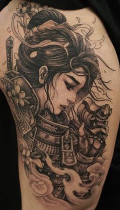 Japanese Geisha Tattoo, Tatuaje Trash Polka, Samurai Tattoo Sleeve, Gotik Tattoo, Samurai Tattoo Design