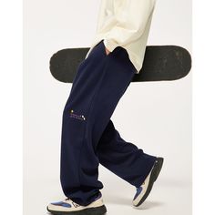 Fall Embroidered Wide-Leg Navy Blue Sweatpants  Material: 62% Cotton + 38% Polyester   Size: S, M, L, XL, Color: Navy Blue, Beige  Season: Spring, Fall,   Occasion: Leisure, Outdoor, Daily, Vacation,Fall Outfits Casual Embroidered Winter Bottoms, Embroidered Wide Leg Streetwear Pants, Embroidered Wide Leg Pants For Streetwear, Casual Embroidered Straight Leg Bottoms, Embroidered Relaxed Fit Bottoms For Streetwear, Casual Embroidered Wide-leg Pants, Blue Embroidered Straight Leg Bottoms, Embroidered Blue Straight Leg Pants, Blue Embroidered Straight Leg Pants