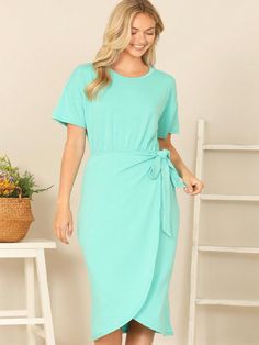 MENTA Casual Collar manga corta  Liso Ajustado Embellished Flowy Midi-length Wrap Dress With Tie Waist, Flowy Feminine Maxi Length Wrap Dress, Modest Short Sleeve Solid Color Dress, Feminine Flowy Maxi Length Wrap Dress, Feminine Flowy Maxi Wrap Dress, Flowy Green Maxi Dress With Tie Waist, Casual Maxi Length Wrap Dress With Tie Waist, Casual Maxi Wrap Dress With Tie Waist, Flowy Feminine Maxi Dress With Tie Waist