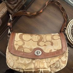 Coach Clutch 100% Authentic Nwot Gorgeous Beige, Brown And Cream Silk Fabric Beautiful Braided Leather Strap Coach Cream Pouch Shoulder Bag, Coach Clutch, Bags Coach, Cream Silk, Beige Brown, Braided Leather, Coach Dinky Crossbody, Silk Fabric, Coach Bags