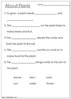 worksheet about plants for kids to practice reading the words in their own language