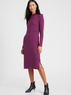 Luxespun Mock-Neck Dress | Banana Republic Stretch Turtleneck Knit Dresses, Stretch Knit Turtleneck Dress, Knit Stretch Turtleneck Dresses, Fitted Sweater Dress With Ribbed Neckline For Winter, Stretch High Neck Sweater Dress For Fall, Fall High Neck Stretch Sweater Dress, Fall Stretch High Neck Sweater Dress, Casual High Neck Sweater Dress With Stretch, Stretch Knit Solid Sweater Dress