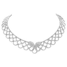 This necklace features 7.29 carats of diamonds set in 18K white gold. Total weight 87.30 grams. Made in Italy. Viewings available in our NYC showroom by appointment. Necklace Design Ideas, Small Necklaces, Vintage Diamond Necklace, Gold Bib Necklace, Versace Necklace, Haute Jewelry, Christmas Desktop, Fancy Jewelry Necklace, Diamond Wedding Jewelry