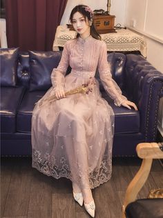 フラワーチュールレースワンピース - Belchic Retro Lace Dress, Tulle Lace Dress, Dress Stitching, Lace Floral Dress, Flower Tulle, Spring Fairy, Ribbon Dress, Floral Lace Dress, Split Dress