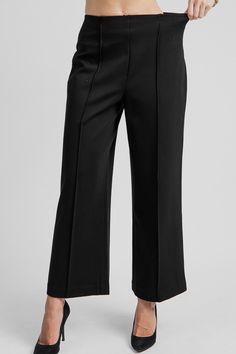 Spanx Ponte Wide Leg Pants, Black Black Cropped Leg Elastane Pants, Spring Wide Leg Work Pants In Elastane, Stretch Workwear Culottes, Ankle-length, Stretch Ankle-length Culottes For Work, Stretch Culottes For Workwear, Ankle-length, Stretch Culottes For Workwear, Modern Wide Leg Pants For Office Wear, Chic Cropped Leg Elastane Pants, Black Cropped Leg Pants For Formal Occasions