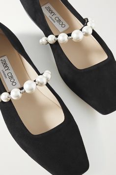 JIMMY CHOO Ade embellished suede ballet flats | NET-A-PORTER