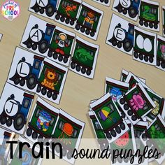 train sound puzzles for toddlers to practice their letter sounds with pictures and words on them