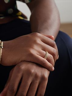 John Hardy is known for its intricate jewellery that's handcrafted using ancient Balinese weaving techniques. This 'Kami' ring is made from 14-karat gold and has a layered chain link design for depth and dimension. Fusion Style Yellow Gold Open Ring Jewelry, Fusion Style Diamond Jewelry In Yellow Gold, Timeless Gold Plated Jewelry With Round Band, Luxury Gold-plated Jewelry With Pave Setting, 14k Gold Fusion Jewelry For Anniversary, Gold Fusion Style Ring Jewelry, Timeless Gold Chain Ring For Formal Occasions, Yellow Gold Recycled Gold Ring, Fine Jewelry In 14k Gold With Intricate Design