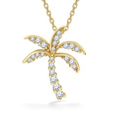 14K Yellow Gold Palm Tree Pendant with 0.39 Carats (total weight) of Pavé Set Diamonds. 17" 14K Yellow Gold Chain included. The pendant measures approximately 13/16" in length. Palm Tree Jewelry, Gold Palm Tree, Palm Tree Pendant, Tree Pendant, Yellow Gold Chain, Palm Tree, Palm Trees, Gold Chain, Gold Chains