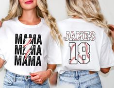 Baseball Mama Shirt, Custom Name and Number Shirt, Baseball Mom Shirt, Baseball Lover, Sports Mom, Cheer Mom, Game Day, Mothers Day Gift Welcome to our CozzyBoutiqueUS T-Shirt shop, where style meets comfort in a symphony of vibrant colors and creative designs! Step into a world where fashion enthusiasts and trendsetters alike converge to explore a collection that celebrates individuality and self-expression.  Embark on a visual journey through an extensive array of designs that cater to every t White T-shirt With Sports Lettering, White Sporty T-shirt For Mother's Day, Sporty White T-shirt For Mother's Day, Sporty Letter Print Tops For Mother's Day, Sporty Short Sleeve Tops For Mother's Day, Baseball Mom Shirt, Number Shirt, Baseball Mama, Baseball Mom Shirts