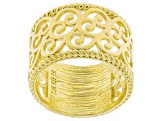 Artisan Collection of Turkey™ 18K Yellow Gold Over Sterling Silver Textured Band Ring. Measures Approximately 0.50"W. Not Sizeable. Gold Stackable Rings With Decorative Band, Gold Rings With Decorative Band Fine Jewelry, Elegant Gold Stackable Rings With Decorative Band, Gold Fine Jewelry With Decorative Band, Gold Wide Band Stackable Rings Gift, Gold Bands With Intricate Design For Gifts, Heirloom Gold Ring With Decorative Band, Gold Rings With Decorative Wide Band, Gold Wide Band Ring With Decorative Band