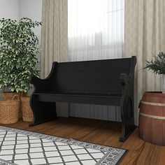 there is a black piano in the corner of this room with potted plants on the floor