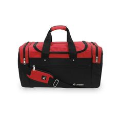 With a spacious main compartment, dual side compartments and a wide front zippered pocket, it's a perfect item to use as a gym bag. Size: One Size.  Color: Red. Black Travel Bag With Pockets For Gym, Rectangular Sports Bags With Zipper Closure, Black Sports Travel Bag With Pockets, Sports Gym Bag With Zipper Pocket, Sporty Rectangular Duffle Bag With Functional Pockets, Sporty Gym Duffle Bag With Zipper, Rectangular Gym Bag With Zipper Pocket For Sports, Sporty Gym Bag With Functional Pockets, Sporty Rectangular Shoulder Bag For School