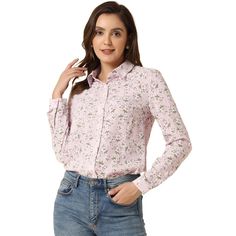 Let your wardrobe blossom with this graceful floral shirt. Whether you're in the office or out on town, this ditsy floral-printed shirt is perfect for any occasion. Wear this shirt out for a breezy look. Pair it with skirts or skinny jeans and high-heeled sandals to finish your look. The graceful floral print makes this blouse a lovely addition to your weekend wardrobe. Collared Slim Fit Blouse For Office Wear, Semi-formal Spring Blouse With Lapel Collar, Long Sleeve Office Blouse With Placket, Semi-formal Spread Collar Blouse For Spring, Semi-formal Spring Blouse With Spread Collar, Long Sleeve Blouse With Placket For Office Wear, Office Wear Long Sleeve Blouse With Placket, Slim Fit Button-up Blouse For Semi-formal Occasions, Semi-formal Long Sleeve Blouse With Placket