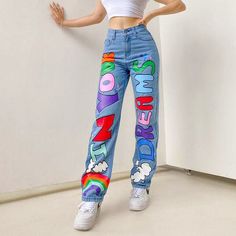 Customized Pants, Graffiti Jeans, Hipster Prints, Trousers Baggy, Printed Denim Pants, Jeans Online Store, Hip Hop Women, Retro Jeans, Print Jeans