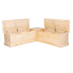 three wooden boxes sitting on top of each other