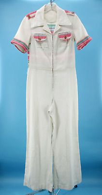 Vtg Women's 70s Off White & Colorful Stripe Zip Front Jumpsuit Sz S/M 1970s  | eBay Brands Outlet, Playsuit Jumpsuit, To Look, Vintage Ladies, 1970s, Vintage Outfits, The Way, That Look, Cotton Blend