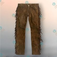 Step into Our rugged spirit of the West with these authentic Native American leather buckskin pants. Crafted with meticulous attention to detail, these original trousers exude timeless style and cultural significance. Embrace the allure of the frontier with a touch of history. Perfect for reenactments, unique fashion statements, or collectors of artisanal heritage pieces. All Colors are available on demand * Size Type: Regular * Handmade Yes * Outer Shell Material: Buckskin * Style: Western Style * Closure: Zipper * Theme: Western * Fit: Regular * Type: Cowboy Pant * Department: Unisex * Lining Material: Polyester * Season: All * Occasion: Casual * Country/Region of Manufacture: Pakistan * Material: Buckskin * Accents: Fringe [Appearance and Wear Occasion] The cascading fringe dances playf Buckskin Pants, Native American Western, Western Pants, Cowboy Pants, Pant Trouser, Vintage Western Wear, American Western, Jeans Brown, Suede Pants