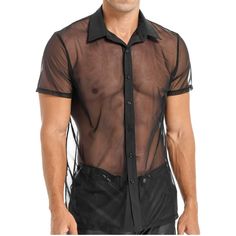 Material: 90% Mesh, 10% Polyester Features: Made Of Soft Fabric, Breathable, Lightweight, Comfy To Touch And Wear. Short Sleeve Shirt For Men, See Through Mesh, Turn-Down Collar, Button Closure. Shows Your Muscle And Highlights Your Nice Figure, Make You More Attractive. Complete The Look With Jeans, Pants, Or Shorts For A Casual And Trendy Look. Mesh Outfits Men, Fitted Black Sheer Shirt, Fitted Sheer Black Shirt, Fitted Black Shirt For Summer, Fitted Black Summer Shirt, Summer Black Fitted Shirt, Party Shirt With Short Sleeves And Buttons, Short Sleeve Party Shirt With Buttons, Fitted Sheer Button-up Shirt