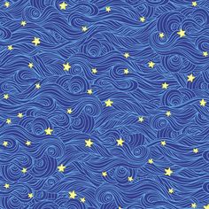 a blue background with stars and waves