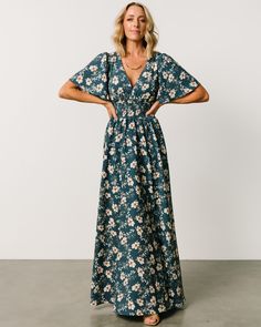 Chic + effortless, the Verona Smocked Maxi Dress | Topaz is your go-to for all occasions💫 Featuring a smocked waist + flowy sleeves, she's as flattering as she is comfortable🤩 (Plus, she's bump-friendly!)🤰 Shop now🛍️ Smocked Maxi Dress, Flowy Sleeves, Chiffon Material, Slate Blue, New Print, Verona, Bump, Blue Floral, Snug Fit