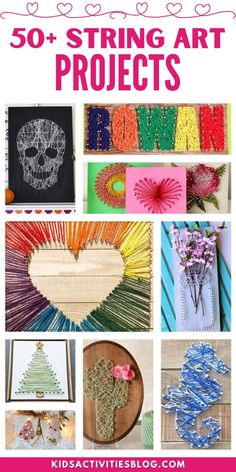 the top 50 string art projects for kids to do with yarn and paper, including heart shaped