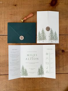 the wedding stationery is laid out and ready for guests to use it as an envelope