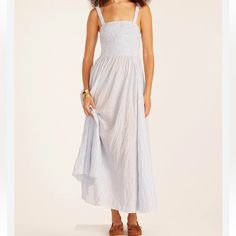 It Makes Beachy Styles Like This One So Sweet (Not To Mention Comfy And Stretchy Too). Our Textured Linen Fabric Gives This Breezy Dress A Little Something Extra. Just Add Sunshine. By Buying Cotton Products From J.Crew, You're Supporting Our Investment In Better Cotton's Mission To Help Cotton Communities Survive And Thrive While Protecting And Restoring The Environment. This Product Is Sourced Through A System Of Mass Balance And Therefore May Not Contain Better Cotton. 34" From Bottom Smockin Summer Vacation Cotton Smocked Dress, Cotton Smocked Dress For Summer Vacation, Chic Cotton Smocked Beach Dress, Cotton Sundress With Smocked Back For Beach, Cotton Sundress With Smocked Back For Vacation, Beach Smocked Cotton Dress, Cotton Sundress With Smocked Bodice For The Beach, Summer Vacation Smocked Sundress, Cotton Smocked Midi Dress For Beach