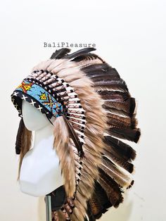 Turkey Feathers Indian Headdress This Headdress is 100% handmade from feathers. * Head circumference: 59 centimeters / 23 inches * Length : Medium * Beads color and pattern may vary each headdress WHY US? * 100% Handmade and Eco Friendly Product * Finest Quality - Each item will go through a Quality Control process before shipping. * No Markup Price * Every purchase supports Balinese Artisans - All Artisans will keep on following their passions while providing for their families. SHIPPING * Esti Bohemian High Crown Hat For Festivals, Bohemian Costume Hats And Headpieces With Feathers For Festivals, Carnival Festival Costume Hats With Feathers, Brown High Crown Hat For Festivals, High Crown Brown Costume Hat For Festivals, Bohemian Brown Costume Hats And Headpieces For Festivals, Festival Costume Hats And Headpieces With Feathers, Festival Feathered Costume Hat, Festival Costume Hat With Feathers