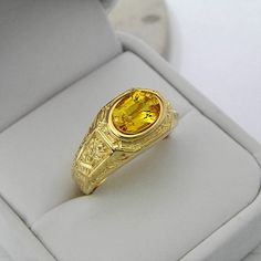 AAAA   Yellow Sapphire  9x7mm 2.40 Carats Heavy 14K Yellow gold Antique Vintage styled MAN'S ring 15 Antique Mens Rings Gold, Yellow Sapphire Ring Men, Mens Gold Ring Vintage, Gents Ring Design, Mom Rings, Antique Mens Rings, Rock Nature, Designer Man, Yellow Sapphire Ring