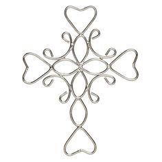 a metal cross with hearts on it