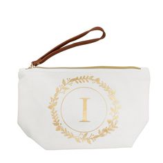 Easily store and transport your makeup and cosmetic items with our elegant initial letter I personalized bag. The bag is made of reliable canvas material with a PU leather handle, helping ensure your cosmetic items stay safe. You can give this bag to a loved one, friend, or family member who has an initial I in their name to make a great personalized birthday gift. Gold Monogram Canvas Bag With Gold-tone Hardware, Formal Monogram Canvas Pouch, Personalized White Zipper Pouch Cosmetic Bag, Initial Makeup Bag, Cheap Personalized Rectangular Cosmetic Bag, Personalized Rectangular Cosmetic Bag Gift, Personalized Makeup Bags, Cosmetic Items, Gold Initial