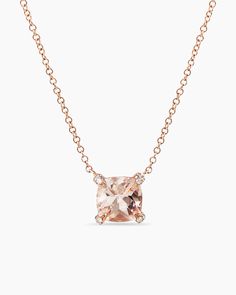 David Yurman | Petite Chatelaine® Pendant Necklace in 18K Rose Gold with Morganite and Diamonds, 7mm Luxury Morganite Gemstone Jewelry, Exquisite Formal Morganite Jewelry, Luxury Morganite Jewelry In White Gold, Luxury Morganite Cushion Cut Jewelry, Luxury White Gold Morganite Jewelry, Luxury Cushion Cut Morganite Jewelry, Formal Yellow Gold Morganite Jewelry, Elegant Morganite Jewelry, Formal Cushion Cut Morganite Jewelry