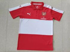 Arsenal red/white Soccer Polo Red Polo Shirt With Graphic Print, Red Polo Shirt With Striped Collar, White Graphic Print Sports Polo Shirt, Red Polo Shirt For Sports, Red Cotton Polo Shirt