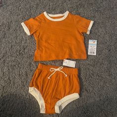 Cat And Jack Baby Outfit Brand New With Tags Aesthetic Vintage Look Orange Cotton Playtime Sets, Playful Orange Loungewear Sets, Orange Summer Playwear Tops, Cute Orange Short Sleeve Sets, Orange Summer Tops For Playwear, Summer Playtime Orange Sets, Orange Summer Playtime Sets, Orange Playtime Sets For Summer, Playful Orange Playwear Sets