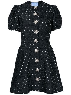 Macgraw Sorbet polka-dot Embroidered Dress - Farfetch Japanese Fashion Women Casual, Dot Dress Outfit, Dressy Summer Dresses, Polka Dot Embroidery, Japanese Fashion Women, Dot Embroidery, Embellished Buttons, Dots Clothing, Puff Dress