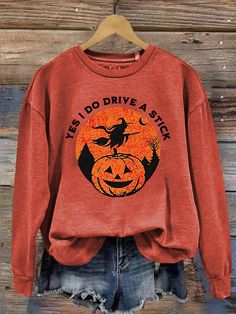 Product Name Yes I Do Drive A Stick Halloween T-Shirt SPU 10203769 Gender Women Occasion Casual Material Cotton Please Note: All dimensions are measured manually with a deviation of 1 to 3CM      SIZE BUST SLEEVE LENGTH IN CM IN CM IN CM S 39.37  100 26.95  68.5 29.53  75 M 40.94  104 27.56  70 29.53  75 L 42.52  108 28.15  71.5 30.31  77 XL 44.88  114 28.86  73.3 30.31  77 2XL 47.24  120 29.57  75.1 31.10  79 3XL 49.61  126 30.28  76.9 31.10  79 4XL 51.97  132 30.98  78.7 31.89  81 5XL 54.33  1 Red Long Sleeve T-shirt For Halloween, Spooky Orange Crew Neck Top, Red Screen Print T-shirt For Fall, Red Long Sleeve Top For Halloween, Red Long Sleeve Tops For Halloween, Red Graphic Tee For Fall, Orange Crew Neck Top For Halloween, Red Crew Neck Top For Halloween, Red Halloween T-shirt With Graphic Print