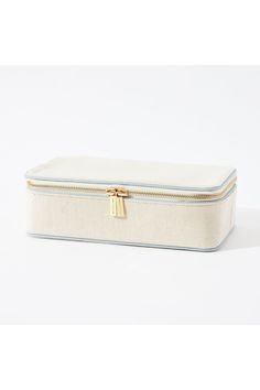 Meet the Jewelry Case- your perfect partner in crime for weekend getaways and vacations alike. Fabricated in our durable and cleanable natural canvas and finished with a leather trim, the Jewelry Case is as pretty as it is functional. Complete with 8 zip pouches inside, theres room for all your baubles. The padded pouches will keep each piece from scratching and protect your more delicate pieces. Packing just got more fun Jewelry Cases, Padded Pouch, White Pebbles, Clear Windows, Clear Window, Perfect Partner, Black Pebbles, Zip Pouch, Jewelry Case