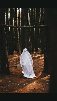 A boy disguise as ghost playing on a swing. God Rays, Adele Photos