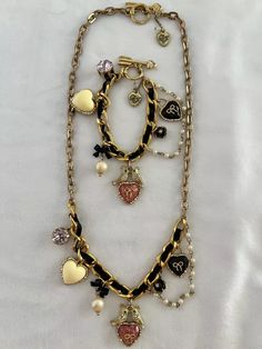 Vintage! Betsey Johnson Necklace and Bracelet Set! LoveBirds, Ribbon Bow, Goth! | eBay Goth Charm Bracelet, Betsy Johnson Aesthetic, Eccentric Accessories, Upcycling Jewelry, Betsey Johnson Bracelet, Insta Model, Dope Jewelry Accessories, Creative Jewelry Photography, Betsey Johnson Necklace