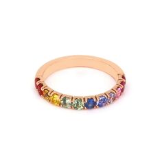 This beautiful Natural Sapphire Rainbow Ring / Half Eternity Band is features fine hand selected sapphires set in solid gold - the perfect addition to any outfit. RING DETAILS ◆ METAL DETAILS ◆ Metal: 10K, 14K & 18K Solid Gold Colors: White, Yellow & Rose Gold Design: Half Eternity Design ◆ STONE DETAILS ◆ Stone: Natural Sapphires Stone Size: 2.5mm Stone Shape: Round Total Stone Weight: ~1.10cts Number of Stones: 12pcs ◆ SAPPHIRE COLLECTION ◆ We have half-eternity bands in various Sapphire color Elegant Rainbow Sapphire Gemstone Ring, Gold Eternity Band, Rainbow Ring, Saphir Ring, Rainbow Sapphires, Fine Gold Jewelry, Rainbow Rings, Gold Colors, Sapphire Color