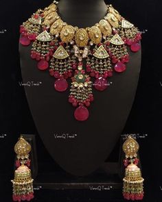 VeroniQ Trends-Designer Cocktail Meenakari Necklace with Faux Rubies-Kundan Necklace-Polki Kundan-Wedding Jewelry by VeroniQTrends on Etsy Cloth Necklace, Meenakari Jewellery, Meenakari Necklace, Jewellery Kundan, Molten Gold, Victorian Necklace, Kundan Jewelry, Instagram Jewelry, Jewellery Indian