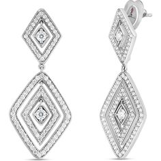 Roberto Coin - Diamante 18K White Gold and Diamond Dangle Earrings Luxury Octagon Earrings With Diamond Accents, Luxury Diamond Accented Fusion Earrings, Elegant Platinum Diamond Earrings For Formal Occasions, Dazzling Formal Bridal Earrings With Pave Setting, Formal Diamond Cut Chandelier Earrings, Formal Platinum Diamond Earrings With Elegant Design, Diamond White Bridal Earrings With Pave Setting For Evening, Elegant White Platinum Earrings, Luxury Pave Set Diamond Dangle Earrings